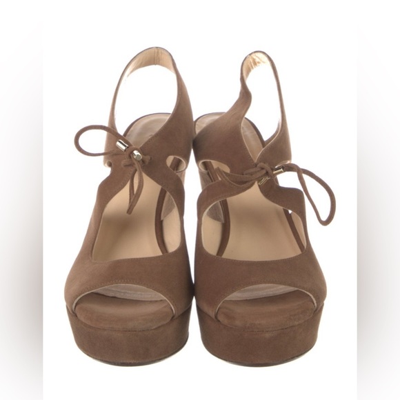 Jimmy Choo Nayeem Suede Platform Strappy Wedge Sandals Khaki Brown sz 40 - Picture 4 of 11